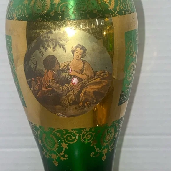 Pair of Antique Bohemian Glass Emerald Green Lamps